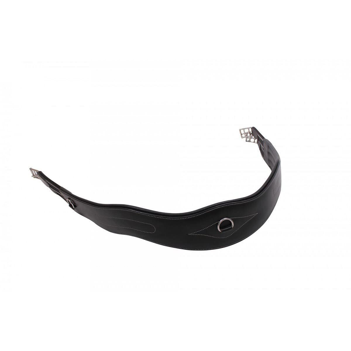 QHP Pas siodłowy skóra anatomicznie ukształtowany luksusowe ozdobne szwy D-ring (135 cm, czarny)