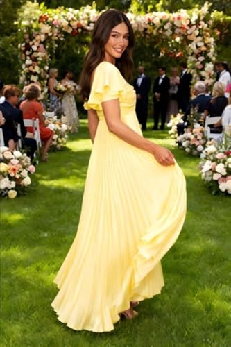 YMSHA Sweetheart Bridesmaid Dresses with Sleeves for Women A Line Satin Pleated Formal Party Dress YMS4723