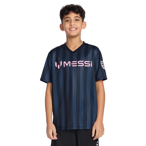 Messi Boys' Lifestyle Short Sleeve Top, Loose-Fit V-Neck Shirt with Logo, Comfortable