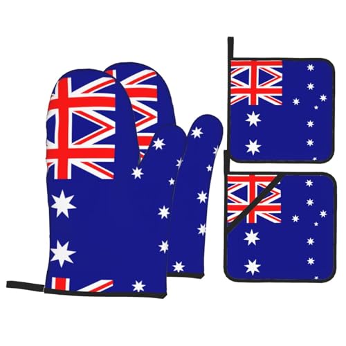 Australian Flag Oven Mitts & Potholders 4-Piece Set