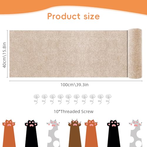 Image of Qpets Cat Scratch Pad, Scratching Pad for Cats, Wall Cat Scratcher Mat, Cuttable Adhesive Pet Scratching Mat for Wall, Cabinet, Couch, Floor (40x100cm)