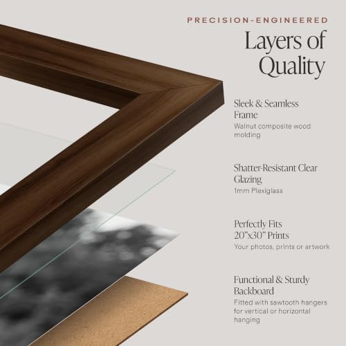 Image of Americanflat 20x30 Poster Frame - Walnut Engineered Wood with Polished Plexiglass - Wide Picture Frame for Vertical or Horizontal Wall Display - Epic Collection - Walnut