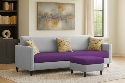 Image of Casaliving Premium Lifestyle Fabric 5 Seater L Shape Sofa Set 4 Seater Modern Sofa Set & Ottoman for Living Room (Purple Grey Colour)