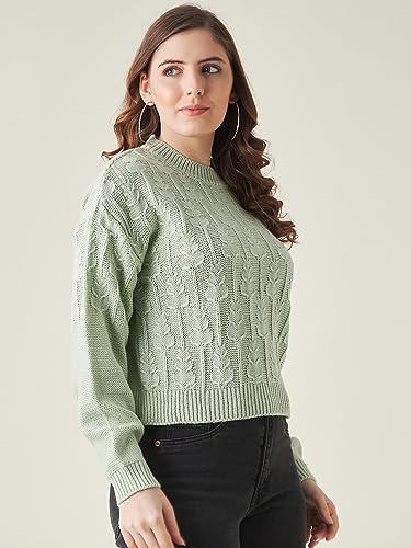 Image of Modeve Self Design Round Neck Casual Women Crop Top Sweater||Winterwear||