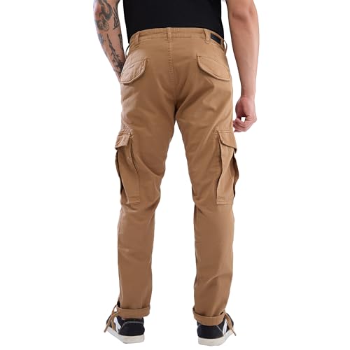 Image of Spykar Men Mid Rise Khaki Regular Fit Cargo