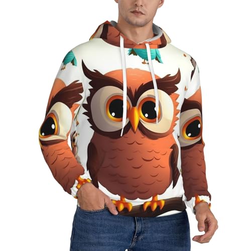 FHEBNDS Men's Fleece-Lined Hoodie Pullover cartoon owl Hoodies Casual Winter Hooded Sweatshirt
