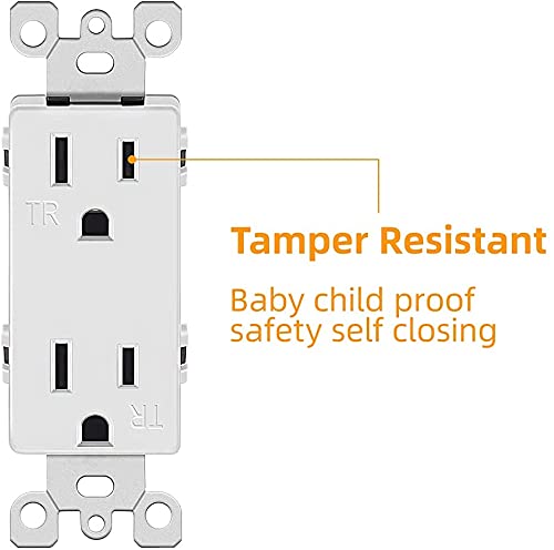 Outlet Socket, Decora Receptacle, 15A 125 Volt, Tamper Resistant, Grounding White Ul Listed Micmi (15 A White 50Pack) #TOP1