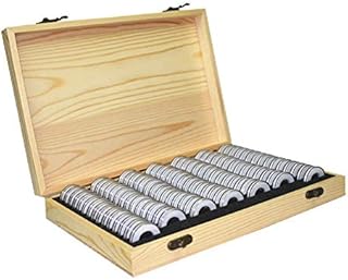 100PCS Coin Holder Case Wooden Coin Storage Box with Round Coin Capsules Plastic Coin Organizer Coin Protection Box for Coin Collectors 18mm/21mm/25mm/27mm/30mm