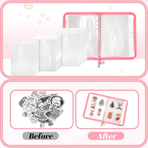Image of Feifeiya 3 Pack 3 in 1 Sticker Storage Organizer Binder A5 Reusable Sticker Collecting Book Album Holder with Zipper Cards Keeper with 140 Pockets(Pink Black Purple)