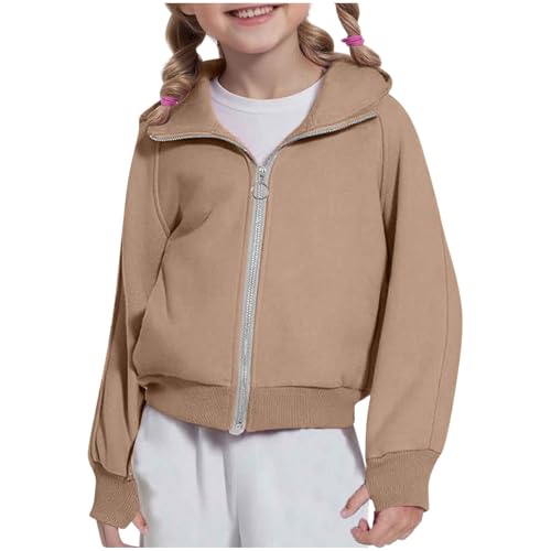 lcepcy Girls Zip Up Cropped Hoodies Teen Casual Thumb Hole Long Sleeve Full-Zip Sweatshirts Jacket with Pockets