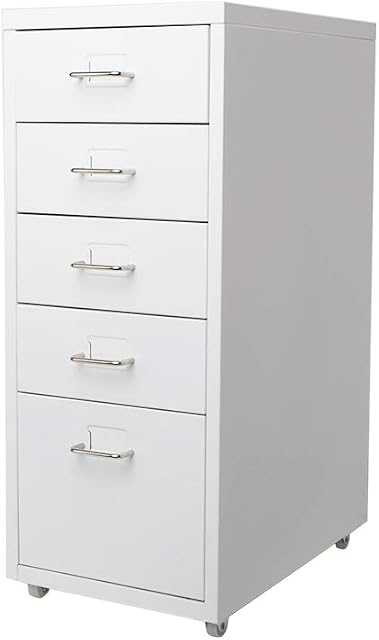 PananaHome Under Desk Pedestal Container Filing Storage Cabinet on Castors 5 Drawers Documents Cupboard Home Office Furniture (White)
