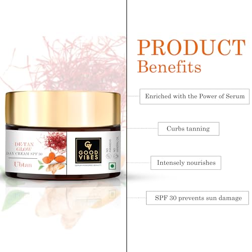 Image of Good Vibes Ubtan De-Tan Glow Day Cream SPF 30 (50g) | Face Moisturizer | Tan Free | Skin Brightening & Soothing | Depigmentation | Anti-Ageing & Improves Skin Texture | Face Moisturizer, Tan Free, Skin Brightening & Soothing, Depigmentation, Anti-Ageing & Improves Skin Texture