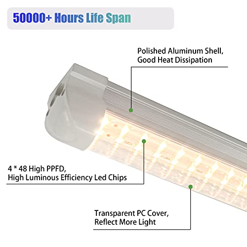 Hywyimlait T8 Led Grow Lights For Indoor Plants, 36W (4×9W) 3000K Full Spectrum Plant Light, Linkable Grow Light Strip, Grow Lamp With High Ppfd For Greenhouse, Plug And Play, 1Ft Warm Light 4-Pack #TOP3