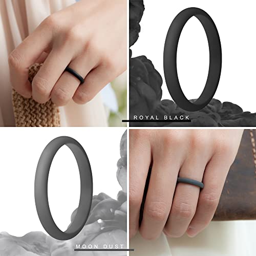 Thunderfit Women's Band Rings Thin And Stackable Silicone Rings Wedding Ring For Women - 4 Pack (Black Glitter, Dark Grey, Black, White, 6.5-7 (17.3Mm)) #TOP2