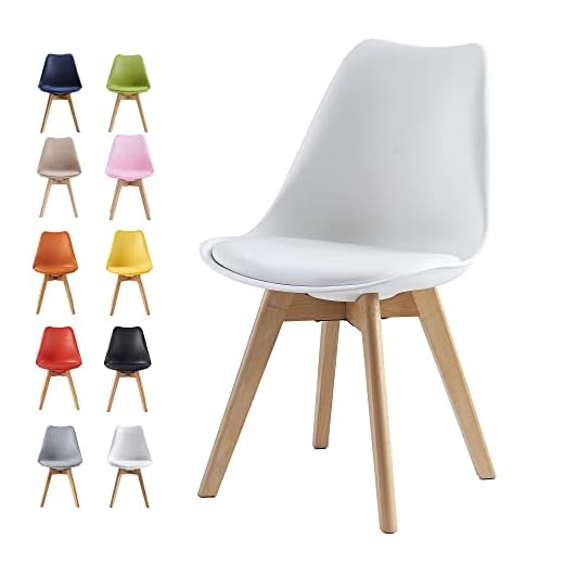 mcc direct Dining Chairs Wooden Legs Soft Cushion Pad Stylish DELUXE Retro Lounge Dining Office EVA (White)