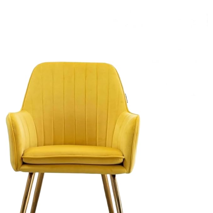 Image of Toxigo Velvet Office and Garden Area Outdoor Chairs | Cushion Seat Chair with Pillows for Modern Contemporary Upholstered with Polished Rosegold Metal Designer Piece | Set of 2 (Yellow)