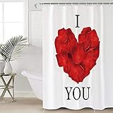 Queenker Fabric Shower Curtain for Bathroom 36" W x 72" L I Love You Red Rose Heart Shape Pattern Sh