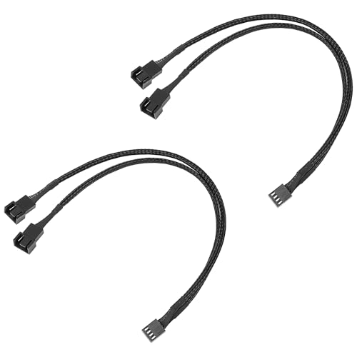 3 Way 4-Pin PWM Fan Splitter Cable 2-Pack 12 Inches PC Fan Splitter 1 to 2 Converter Extension Cable for Computer ATX Case 4-Pin/3-Pin Cooling Black