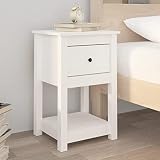 Augerlite Comodino bianco in legno massiccio di pino, 40 x 35 x 61,5 cm, con cassetto e scomparto, pratico armadietto portaoggetti per casa, ufficio, cantina, corridoio, stabile, con ripiano