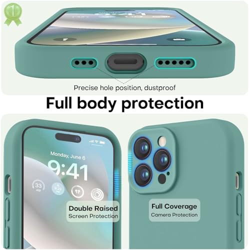 Image of LOVE 3000 Designed for iPhone 14 Pro Case, Premium Silicone with [Soft Anti-Scratch Microfiber Lining] Shockproof Protective Phone Case for Holsters 6.1 inch, Pine Green