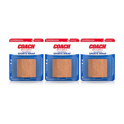 Johnson & Johnson Coach Self-Adhering Elastic Sports Bandage, Provides Sprain, Strain and Joint recovery Support for Ankles, Wrists, and Elbows, 2 In By 2.2 yd