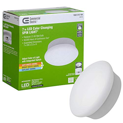 Commercial Electric 7 in. Color Changing White Integrated LED Flushmount Ceiling Light Lampholder Bulb Replacement Fixtu