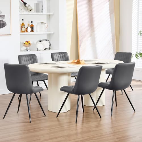Image of Dining Chairs Set of 6, Modern Dining Chairs with Thick Cushions, PU Leather Upholstered Kitchen Dining Chairs with Metal Legs for Dining Living Room, Dark Grey