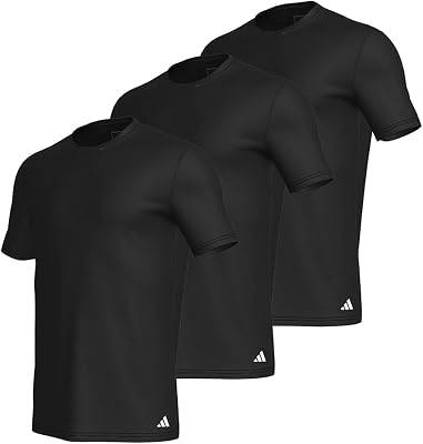 adidas Men's 3 Pack Active Core Cotton Crew Neck T-Shirt Vest, Black/White/Heather Grey, Small