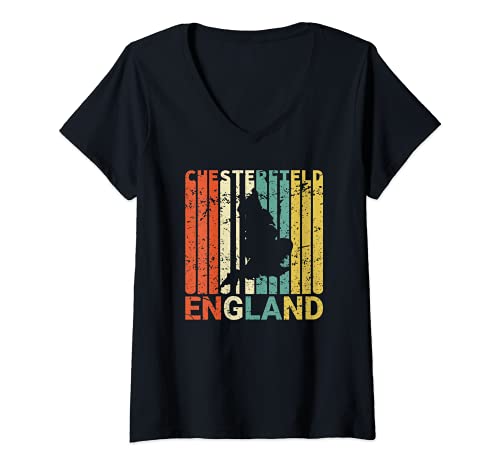 Womens Retro Chesterfield Residents Country England V-Neck T-Shirt