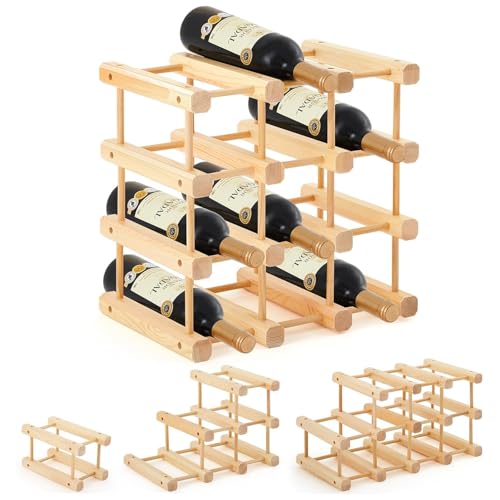 Rehomy Houten rek voor 12 flessen, uitbreidbare flessenhouder met 4 niveaus, aanpasbaar aanrechtrek voor keuken, restaurant, bar, voorraadkast, kelder