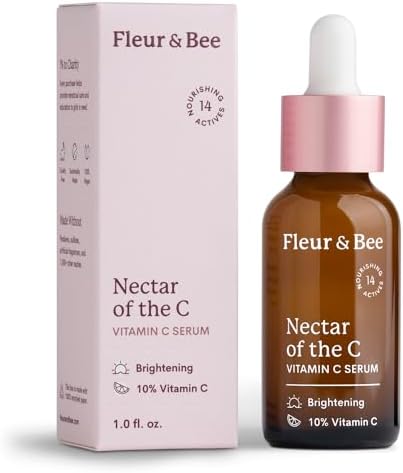 Vitamin C Serum for Face - 10% Vitamin C with Hyaluronic Acid, Vitamin E - Vegan & Clean - Anti Aging, Reduce Appearance of Wrinkles, Dark Age Spots, Lines - Nectar of the C by Fleur & Bee (1 Fl Oz)