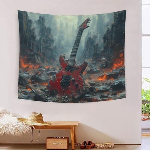 Tapisserie murale guitare effet 3D grand format tissu salon chambre