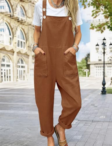Image of YESNO Women's Overalls Cotton Boho Casual Floral Bib Jumpsuit Baggy Adjustable Strap Romper with Pockets PVV