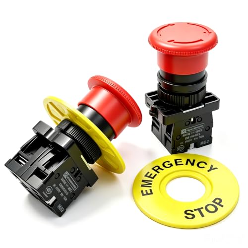 mxuteuk 2pcs 22mm 2 NC Red Mushroom Emergency Stop Push Button Switch AC 660V 10A 1 Year Warranty HB2-ES544