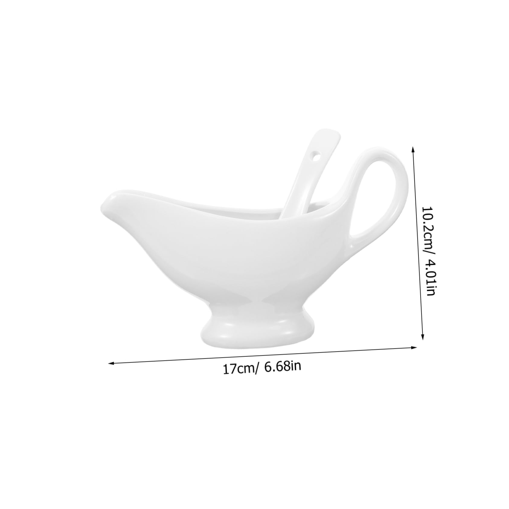 Salsiera in Porcellana 175 Ml con Mestolino, Design Anti Goccia per Sugo e Salsa da Tavola, Supporto Abbinato