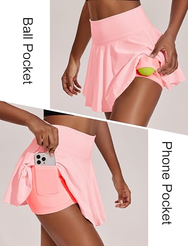 Image of PINSPARK Womens Tennis Skirt Pleated Athletic Skirts with Pockets Shorts High Waisted Golf Skort for Workout Pickleball