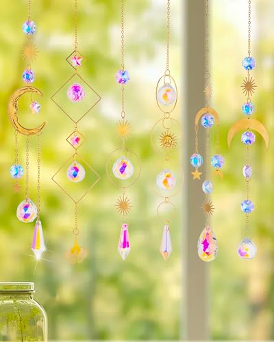6 PCS Colorful Crystals Suncatcher for Windows Hanging, Sun Catchers with Crystal Prism,Sun Catcher Crystal Pendant Ornament for Window Christmas Day Party Wedding Garden Home Decor Gifts -  Leverse, SC-YGBS-06