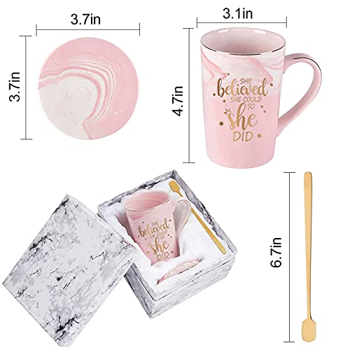 She Believed She Could So She Did Mug, Graduation Gift For Her, Inspirational Spiritual Motivational Congratulations Gifts For Women, Gift For Mothers Day, Birthday, Christmas 14 Oz Pink Marble Mug #TOP6