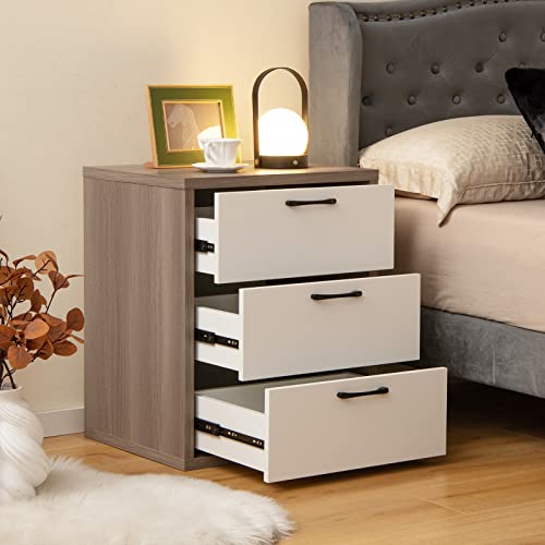Goflame 3-Drawer Dresser, Modern Chest Of Drawers, Floor Wooden Storage Organizer With 3 Pull-Out Drawers, Freestanding Utility Storage Cabinet For Living Room, Bedroom, Entryway, Study, Grey & White #TOP7