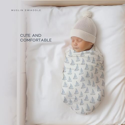 Image of Muslin Swaddle Nautical, Receiving Blanket, Breathable and Soft, 47 inch x 47 inch, Wrap for Baby Boys and Girls, Registry, Newborn