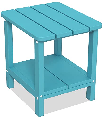 HOMREST Mesa auxiliar para exteriores, mesa auxiliar rectangular doble Adirondack, mesas auxiliares de madera de polietileno para exteriores, patio, piscina, compañero interior y exterior