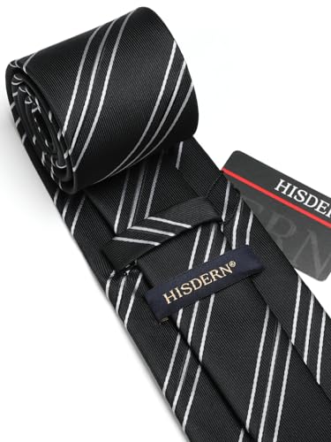 Image of HISDERN Mens Striped Ties Classic Silk Woven Tie and Pocket Square Set Formal Business Necktie Handkerchief for Wedding