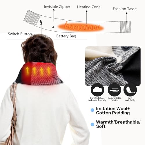 Electric Heated Scarf for Women Men USB Heating Scarf Long Plaid Warmer Electric Scarves Wrap with 5000mAh Bank2