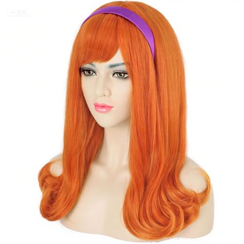 G&T Orange Wig and Purple Headband for Women Costume Orange Bangs Wig for Daily Cosplay Halloween Party Use