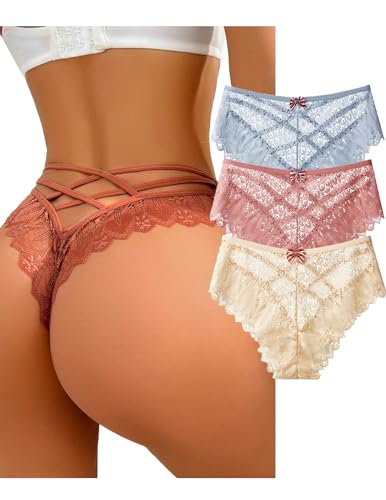 Womens Sexy Thongs Lace Panties Underwear Low Rise Plus Size Underpants Pack of 3