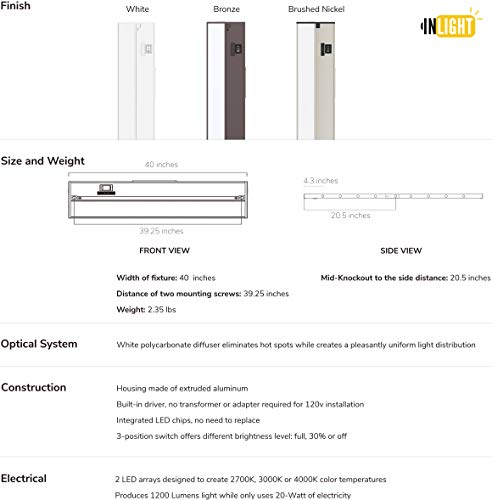 Image of GETINLIGHT 40-Inch Linkable 3CCT LED Under Cabinet Light, Hardwired /Plug-in