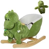 AIYAPLAY Baby Rocking Horse, Plush Ride on Dinosaur Seat with Safety Belt, 32 Songs, Wood Base, Hand Puppet