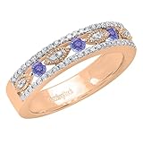 DazzlingRock Collection Alianza de boda miligrain marquesa redonda de tanzanita y diamante blanco de 2,5 mm en oro rosa de 14 quilates, talla 4