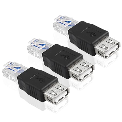 MEIRIYFA USB 2.0 Femelle vers RJ45 connecteur convertisseur Ethernet pour Modem ADSL, routeur, Appareil Photo avec Fonction réseau (3pcs)