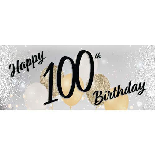 PARTYRAMA.CO.UK Happy 100th Birthday Silver PVC Party Sign Decoration 60cm x 25cm